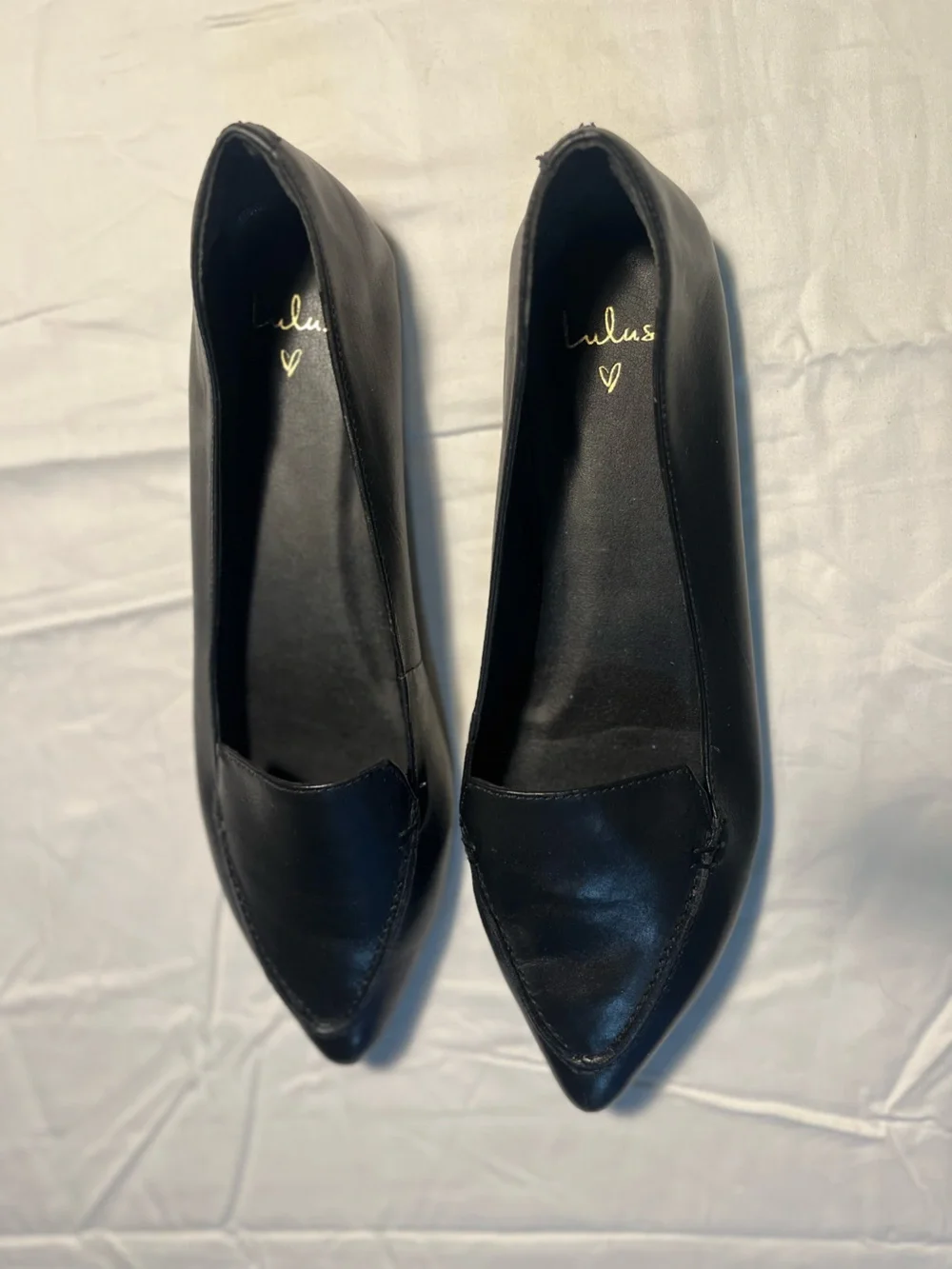 Lulu's Black Leather Pointed-Toe Loafers
